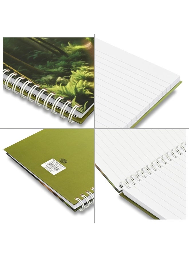 FIS® Double Loop Spiral Hard Cover Notebook, A5 Size(148x210mm), 96 Sheets, Single Line Ruling, White Paper, Packet of 5 Pieces, Green Forest Cover Design 3-FSNBSHCA596D3 - Image 2